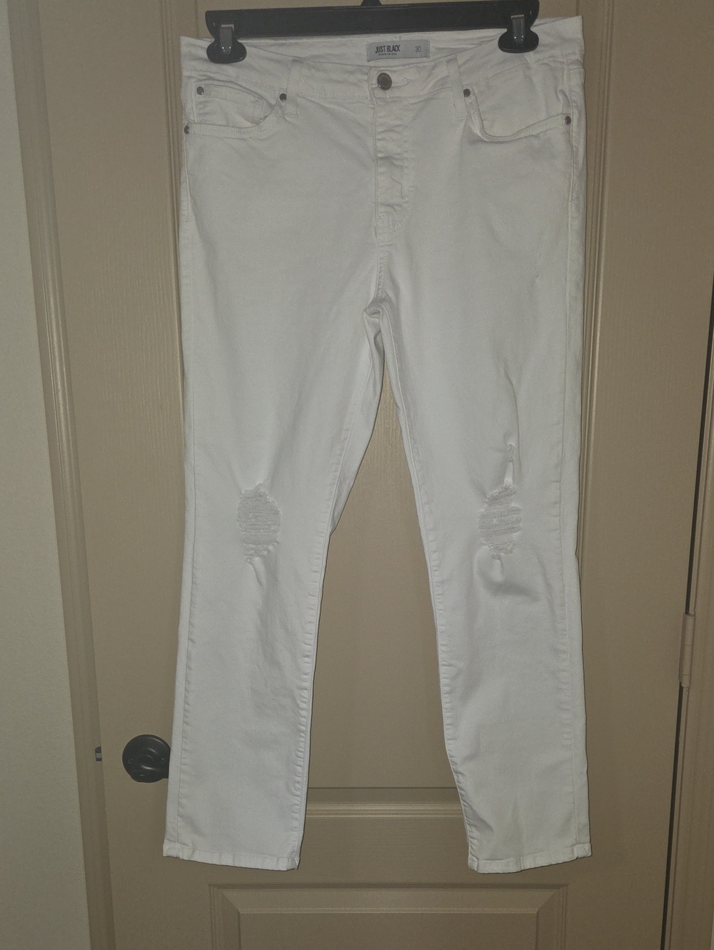 Just Black White Bootcut Jeans with Knee Distress